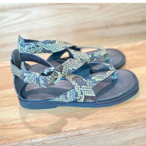 NWOT/BOX Vince Green Leather Flat Thong Strap Snake Print Sandal 7us Summer - Picture 11 of 12